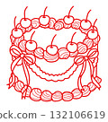 Charming heart bow cake illustration vintage bakery dessert art coquette aesthetic kawaii sweet confectionery design romantic patisserie style elegant line art 132106619