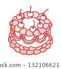 Whimsical cherry wreath cake illustration vintage bakery dessert art coquette aesthetic kawaii sweet confectionery design romantic patisserie style elegant line art 132106621