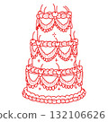 Whimsical cherry tier cake illustration vintage bakery dessert art coquette aesthetic kawaii sweet confectionery design romantic patisserie style elegant line art 132106626