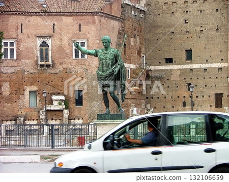 the bronze statue of Emperor Augustus is giving directions to a taxi driver the bronze statue of Emperor Augustus is giving directions to a taxi driver 132106659