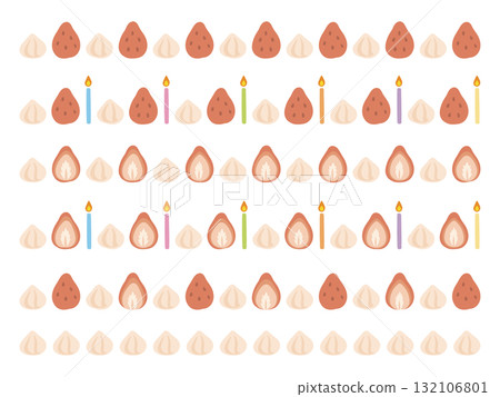 帶有草莓和蠟燭的可愛蛋糕頂線插圖 132106801
