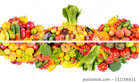 Colorful Mix of Organic Fruits and Vegetables Promoting Health and Balanced Diet for Family Nutrition 132106811