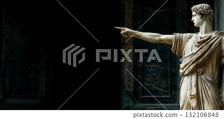 Ancient sculpture of a man gesturing passionately against a textured backdrop. Generative AI Ancient sculpture of a man gesturing passionately against a textured backdrop. Generative AI 132106848