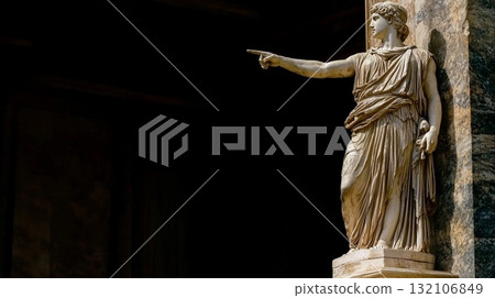 Ancient sculpture of a woman gesturing passionately against a textured backdrop. Generative AI Ancient sculpture of a woman gesturing passionately against a textured backdrop. Generative AI 132106849