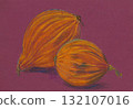 Decorative pumpkins mixed media drawing on burgundy background 132107016