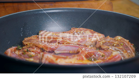 Lamb Cooking. Delicious Meat dish. Close Up Lamb Cooking. Delicious Meat dish. Close Up 132107209
