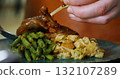 Duck Steak over Green Beans Appetizing Duck Meal 132107289