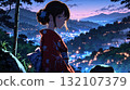 Illustration of a beautiful night view and a beautiful girl in a kimono 132107379