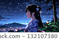Illustration of a beautiful night view and a beautiful girl in a kimono 132107380