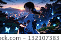 Illustration of a beautiful night view and a beautiful girl in a kimono 132107383