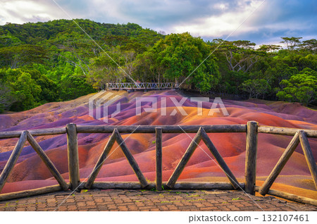 Viewing Deck at Chamarel Seven Colored Earth Geopark, Mauritius, Africa Viewing Deck at Chamarel Seven Colored Earth Geopark, Mauritius, Africa 132107461