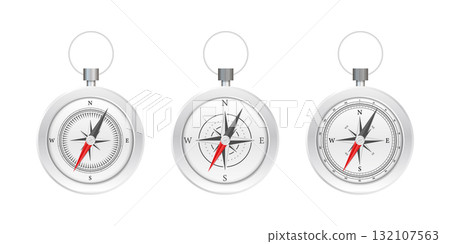 Compasses showing navigation direction and guidance on white background 132107563