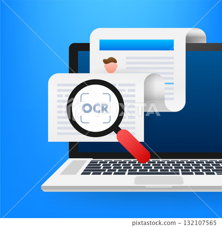 OCR optical character recognition concept with laptop and document 132107565