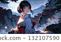 Illustration of a beautiful girl in a kimono at night 132107590