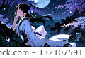 Illustration of a beautiful girl in a kimono at night 132107591