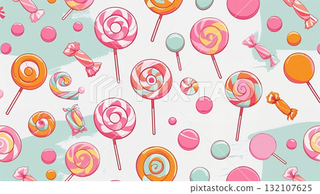 Hand-drawn pink and mint candy swirl on white background Hand-drawn pink and mint candy swirl on white background 132107625