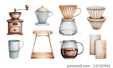 Coffee brewing tools illustration set 132107692