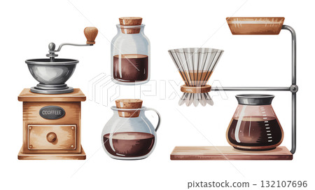 手磨咖啡研磨機與滴濾咖啡萃取示意圖 132107696
