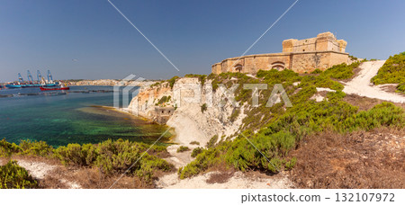 Fort San Lucian on cliffside, Marsaxlokk, Malta Fort San Lucian on cliffside, Marsaxlokk, Malta 132107972