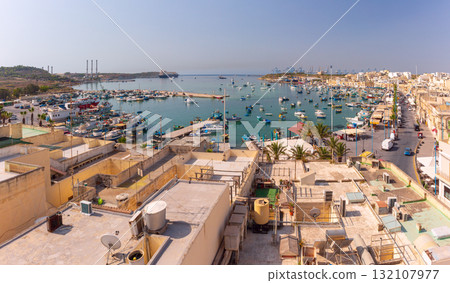 Marsaxlokk fishing harbor view, Malta 132107977