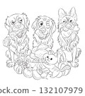 Black and white vector of dogs with vegetables 132107979