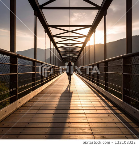 Woman on a long bridge or road, loneliness and meditation concept 132108322