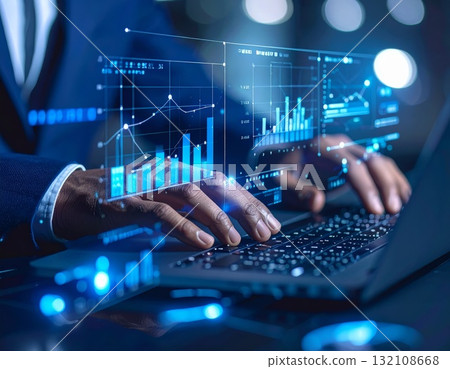 Close view of businessman hands working on a laptop background 132108668