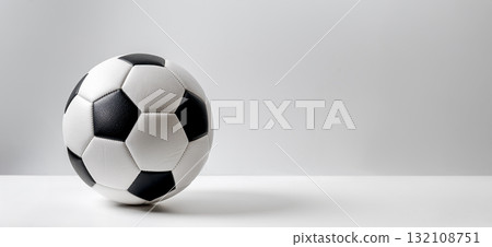 Classic Soccer Ball Beautifully Positioned on a Minimalist, Clean Background Design 132108751