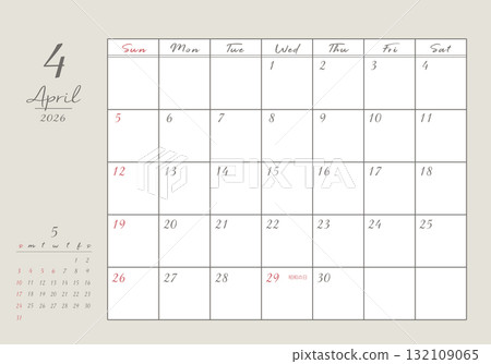 2026年4月時尚書寫日曆 132109065