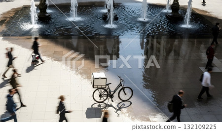Delivery Bicycle In Urban Square With Blurred People Delivery Bicycle In Urban Square With Blurred People 132109225