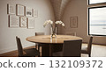 Modern Dining Room with White Orchids and City View 132109372