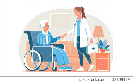 Home care worker illustration (smile, care, welfare) 132109439
