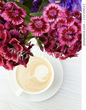 pink carnation flower in a cup pink carnation flower in a cup 132109521