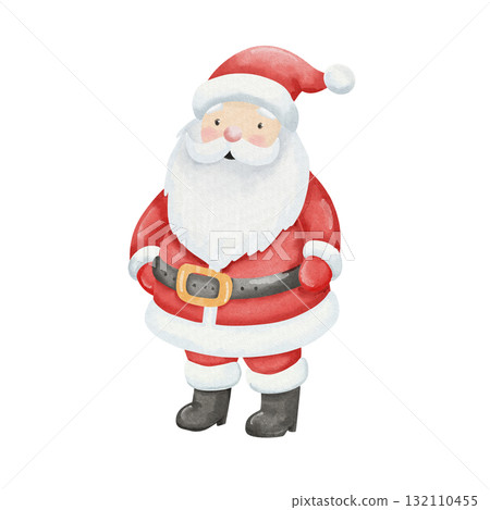 Santa Claus. Watercolor illustration of father christmas in traditional red suit with white beard. Cute old man, isolated on white background. Symbol of the holidays, New Year, and Christmas Santa Claus. Watercolor illustration of father christmas in traditional red suit with white beard. Cute old man, isolated on white background. Symbol of the holidays, New Year, and Christmas 132110455