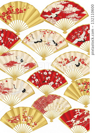 [For postcards] A red, white and gold fan pattern that stands out at celebratory occasions 132110600