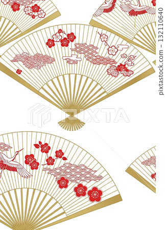 [For postcards] Simple and elegant red and white Japanese pattern background material 132110640