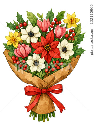 Winter bouquet watercolor illustration Winter bouquet watercolor illustration 132110966