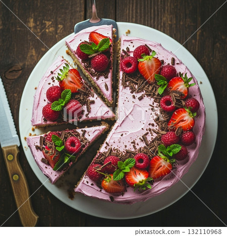 Deep pink frosting mix cake 132110968