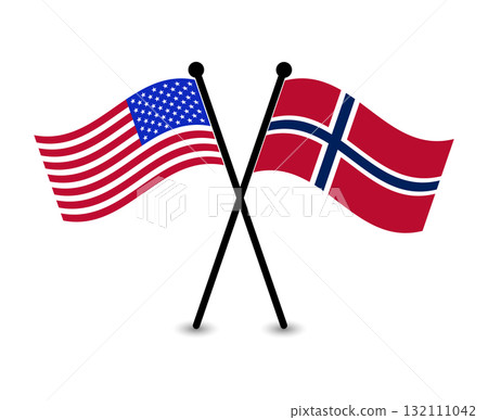 Crossed Flags of USA and Norway, Representing Diplomacy Relations and partnership. 132111042