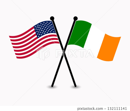 Crossed Flags of the USA and Ireland, Representing Diplomatic Relations and partnership. Crossed Flags of the USA and Ireland, Representing Diplomatic Relations and partnership. 132111141