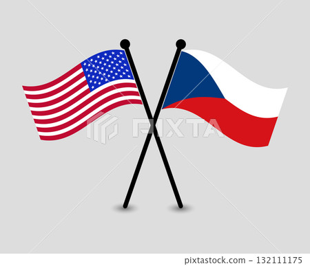 Crossed Flags of the USA and Czech Republic. Representing Diplomacy Relations and partnership. 132111175