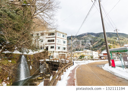 Yubara Onsen town dressed in winter clothes 132111194