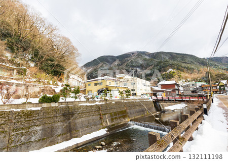 Yubara Onsen town dressed in winter clothes 132111198