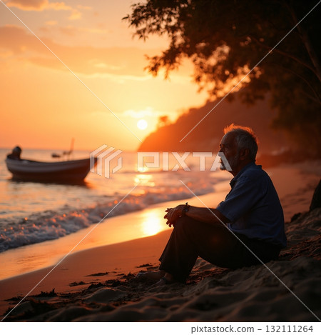 Peaceful Sunset Beach Contemplation 132111264