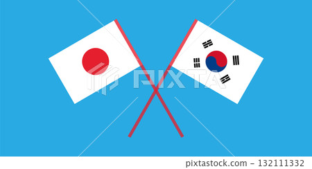Crossed Flags of Japan and South Korea. The Korean and Japanese Flags. 132111332