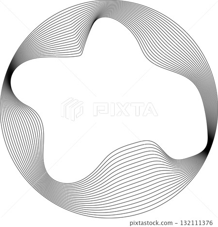 Set of circles round curve shape with wavy dynamic lines. Technology concept Set of circles round curve shape with wavy dynamic lines. Technology concept 132111376