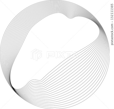Set of circles round curve shape with wavy dynamic lines. Technology concept 132111385