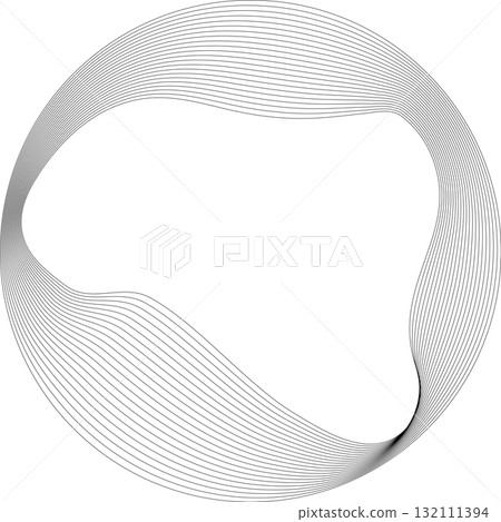 Set of circles round curve shape with wavy dynamic lines. Technology concept 132111394