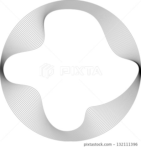 Set of circles round curve shape with wavy dynamic lines. Technology concept 132111396