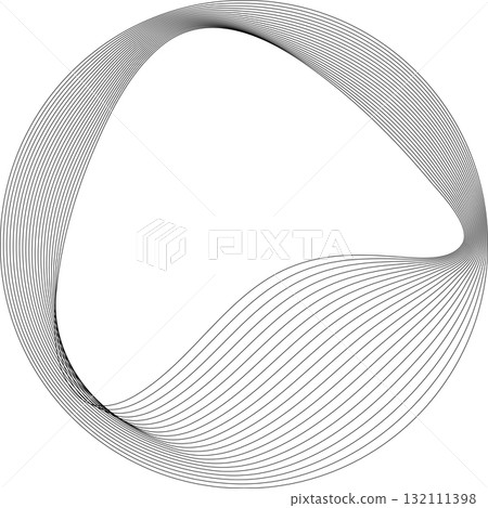 Set of circles round curve shape with wavy dynamic lines. Technology concept 132111398